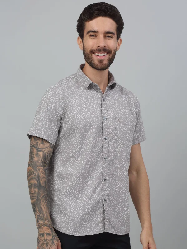 Cantabil Grey Floral Print Half Sleeve Casual Shirt For Men