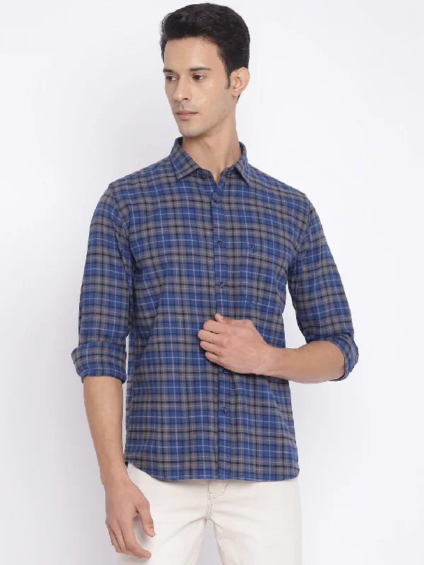 Cantabil Cotton Checkered Grey Full Sleeve Casual Shirt for Men with Pocket