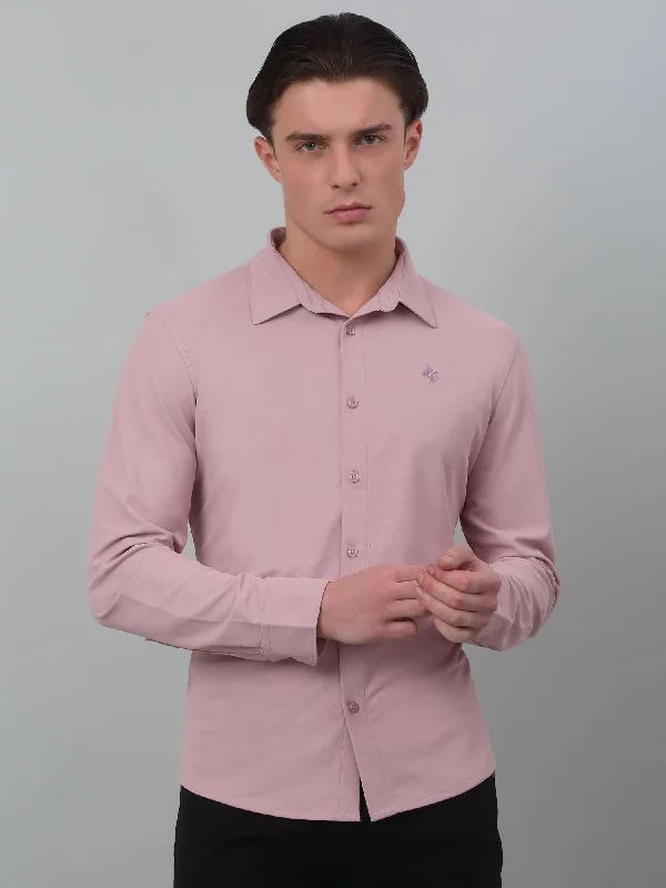 Cantabil Light Purple Solid Full Sleeve Stretchable Casual Shirt for Men