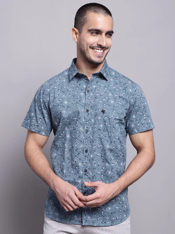 Cantabil Men Teal Blue Casual Shirt