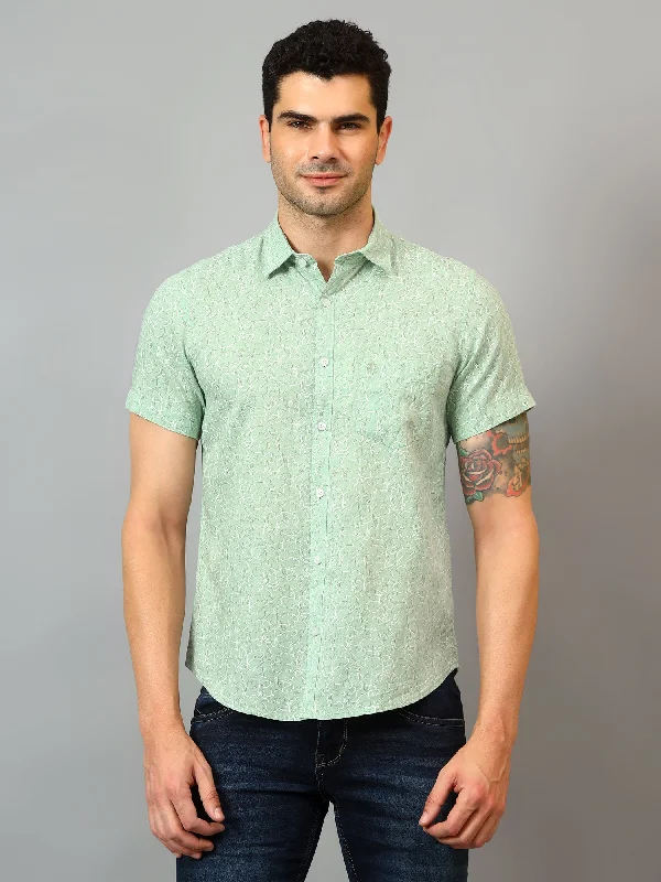 Cantabil Men's Green Printed Half Sleeves Casual Shirt