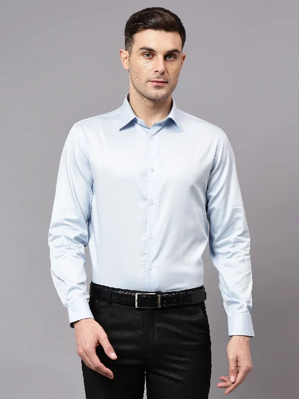 Cantabil Men's Sky Blue Solid Full Sleeve Party Wear Shirt