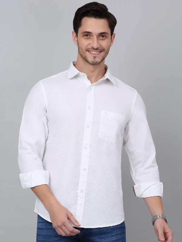 Cantabil Men's White Self-Design Full Sleeve Casual Shirt