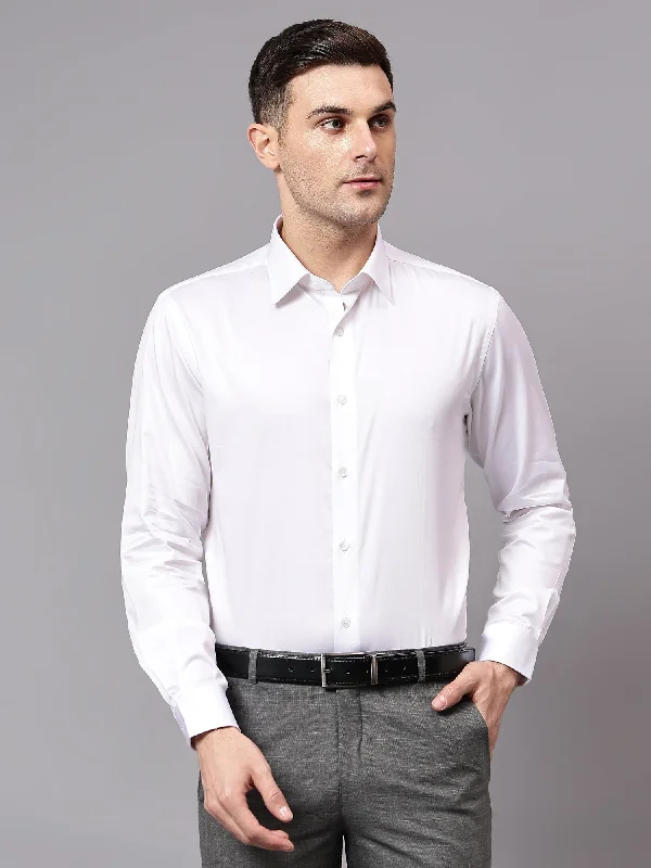 Cantabil Men's White Solid Full Sleeve Party Wear Shirt