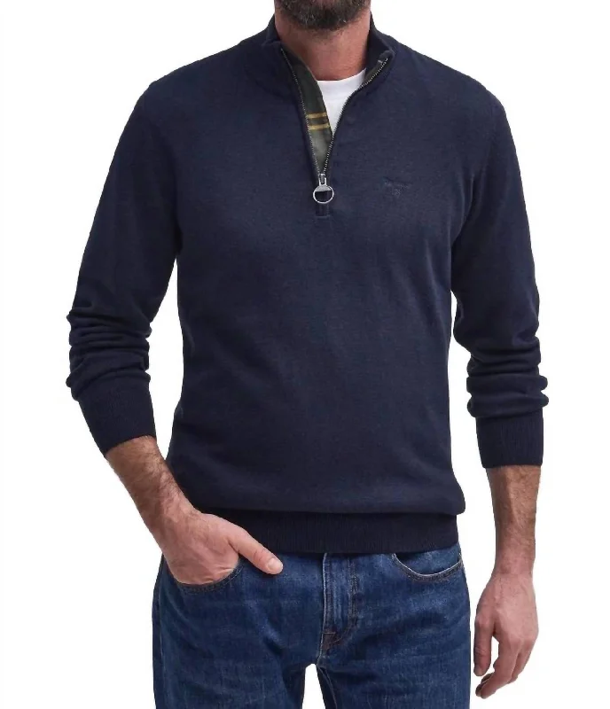 Cotton Half Zip Top In Navy