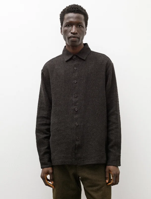 Flat Hem Shirt Brushed Linen Wool Dark Brown