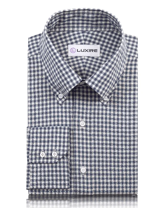 Faded Dark Navy Gingham On White Shirt