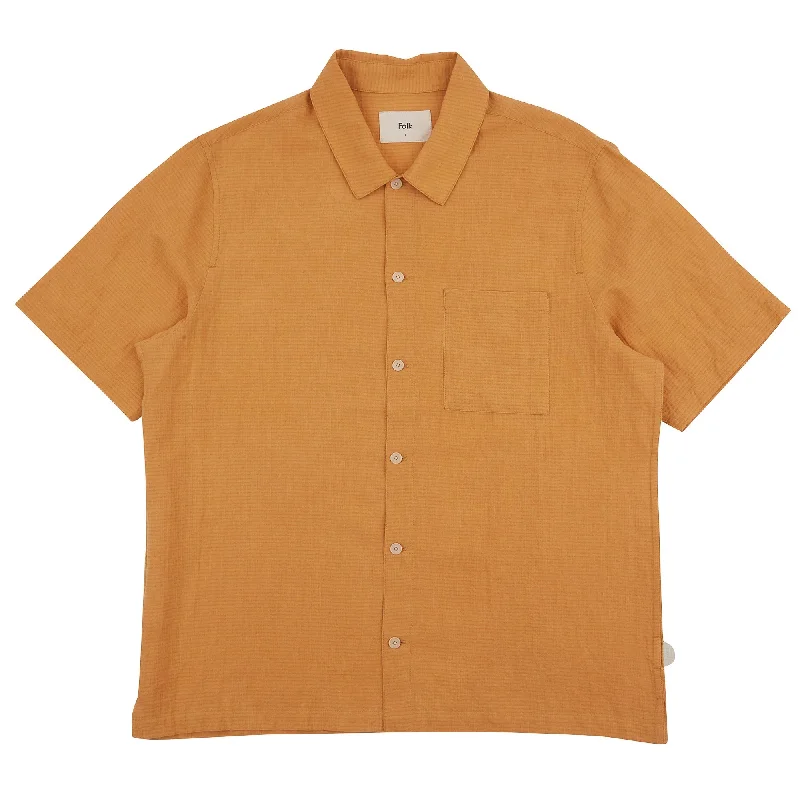 Folk Gabe Shirt Ochre Linen Grid