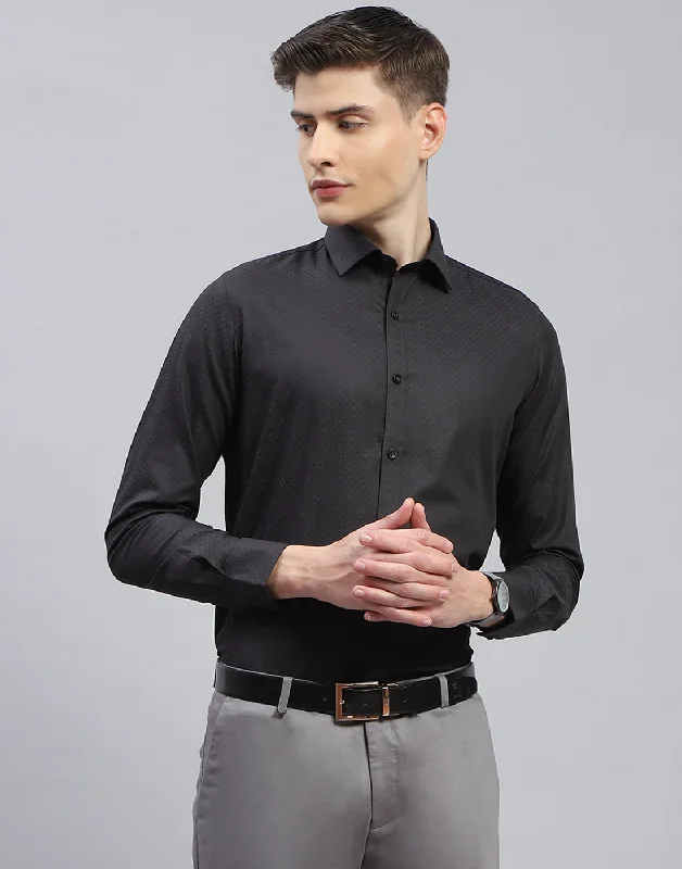 Men Black Printed Spread Collar Full Sleeve Shirt