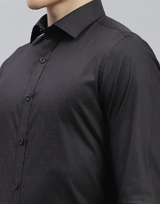 Men Black Printed Spread Collar Full Sleeve Shirt