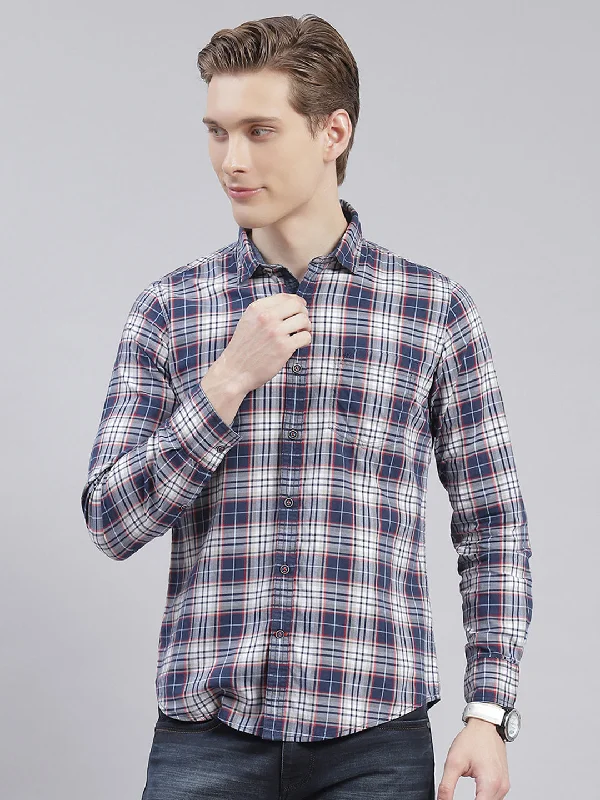 Men Blue Check Collar Full Sleeve Shirts