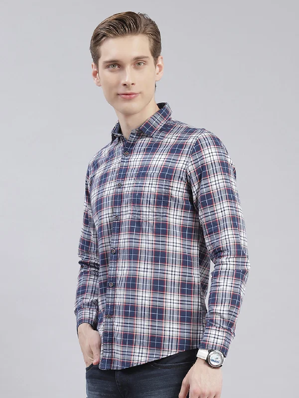 Men Blue Check Collar Full Sleeve Shirts