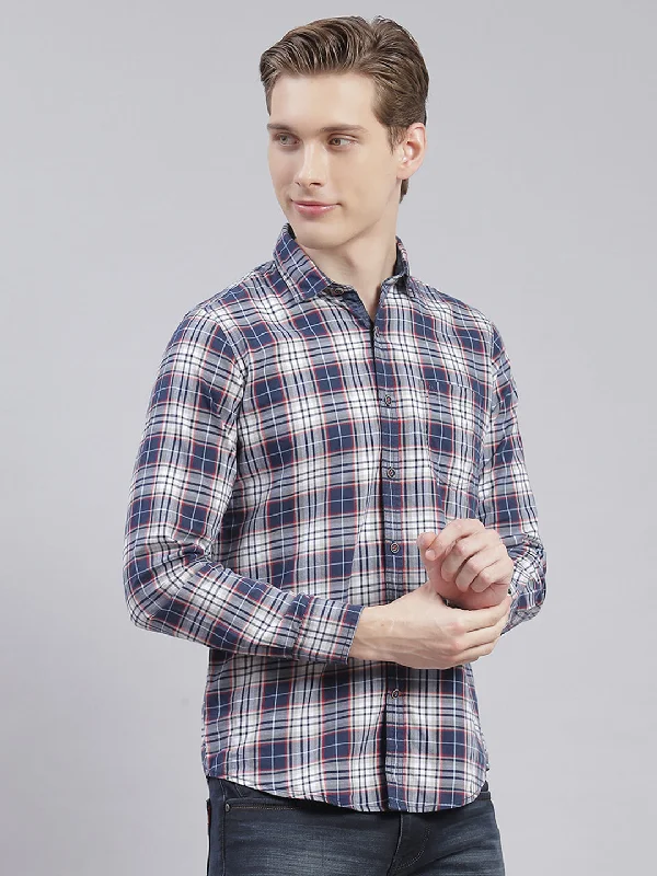 Men Blue Check Collar Full Sleeve Shirts