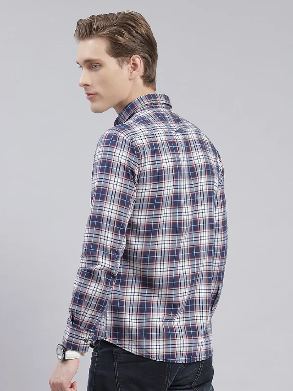 Men Blue Check Collar Full Sleeve Shirts