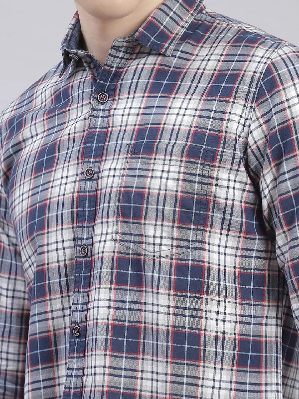 Men Blue Check Collar Full Sleeve Shirts