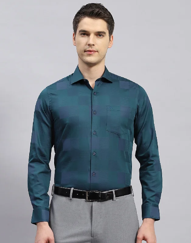 Men Green Check Collar Full Sleeve Shirt