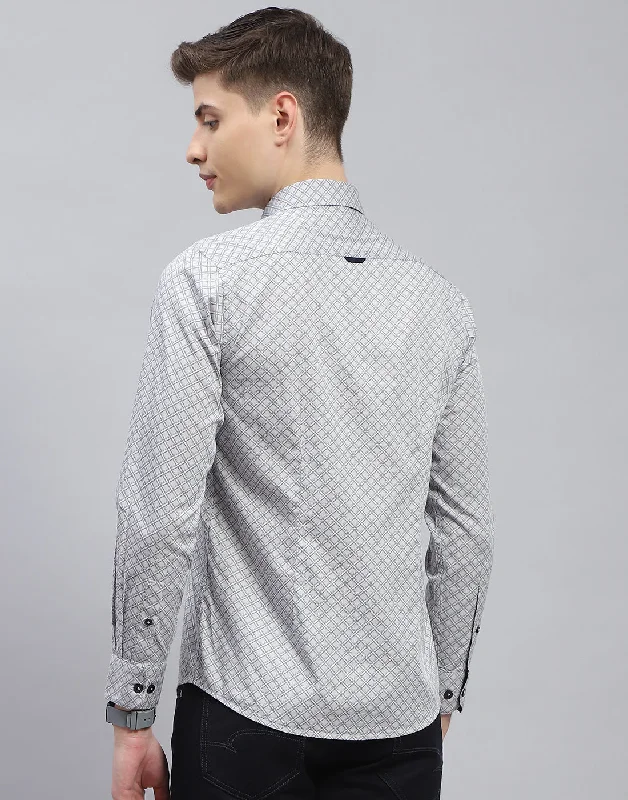 Men Grey Printed Spread Collar Full Sleeve Shirt