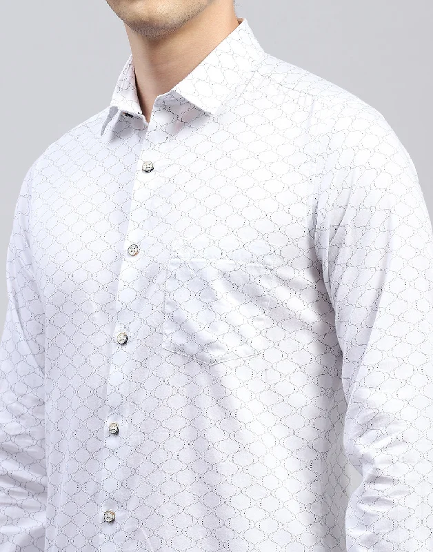 Men White Printed Collar Full Sleeve Shirt