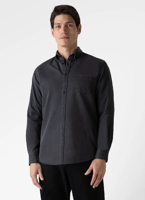 Men's Button Down Denim Shirt in Black Denim Wash