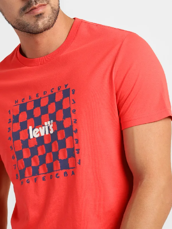 Men's Graphic Print Slim Fit T-shirt Red