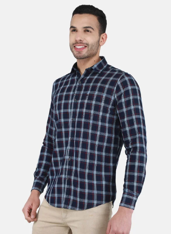 Men NAvy Blue Check Shirt