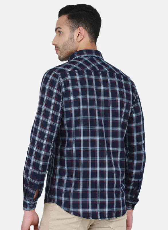 Men NAvy Blue Check Shirt