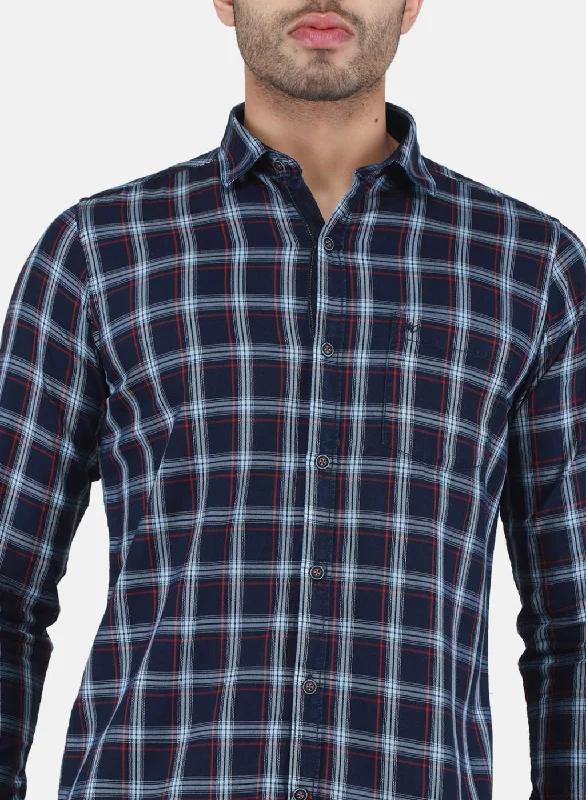 Men NAvy Blue Check Shirt