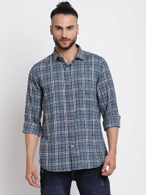 Cantabil Men Cotton Checkered Grey Full Sleeve Casual Shirt for Men with Pocket