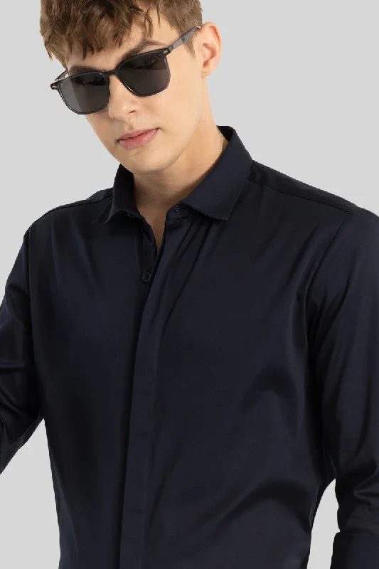 Navy Concealed Placket Shirt