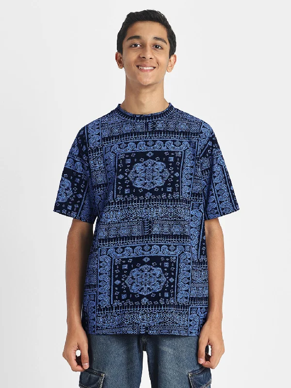 Navy Oversized Paisley Printed Boys T-shirt