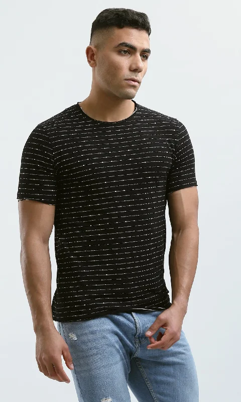 O190364 Patterned Black Short Sleeves Summer Tee