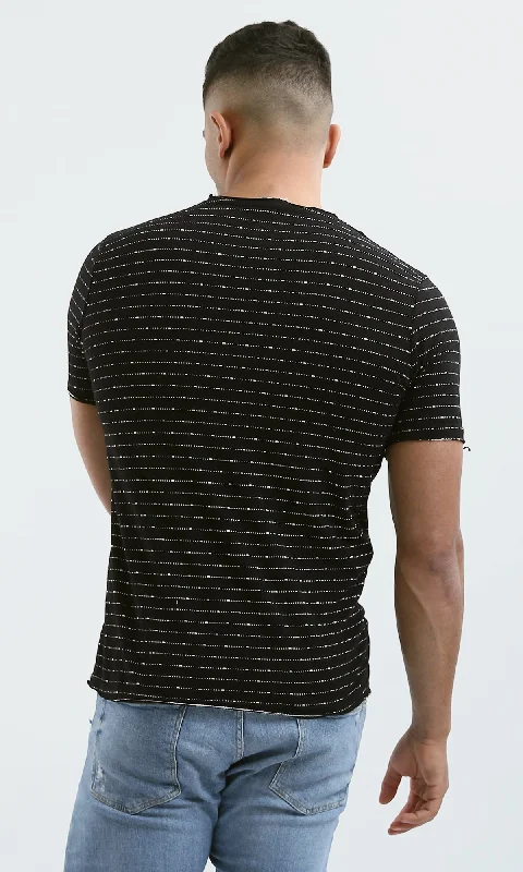 O190364 Patterned Black Short Sleeves Summer Tee