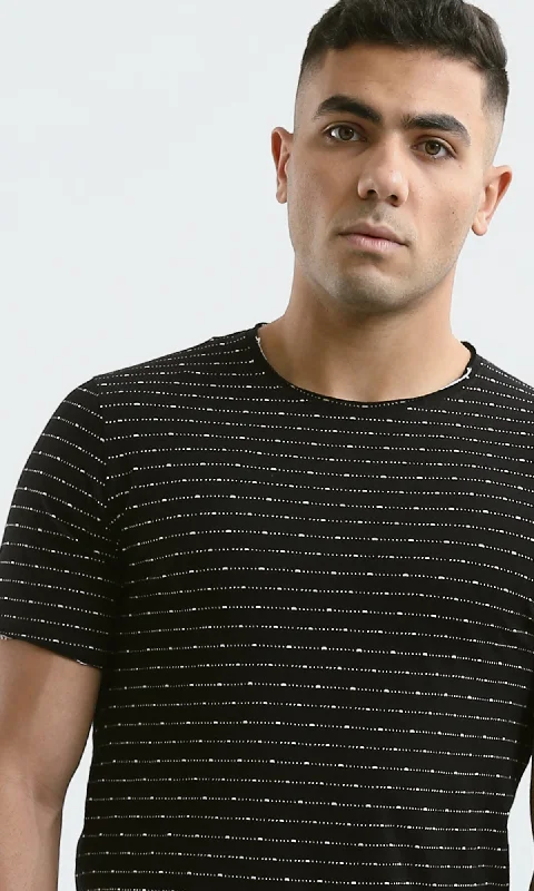 O190364 Patterned Black Short Sleeves Summer Tee