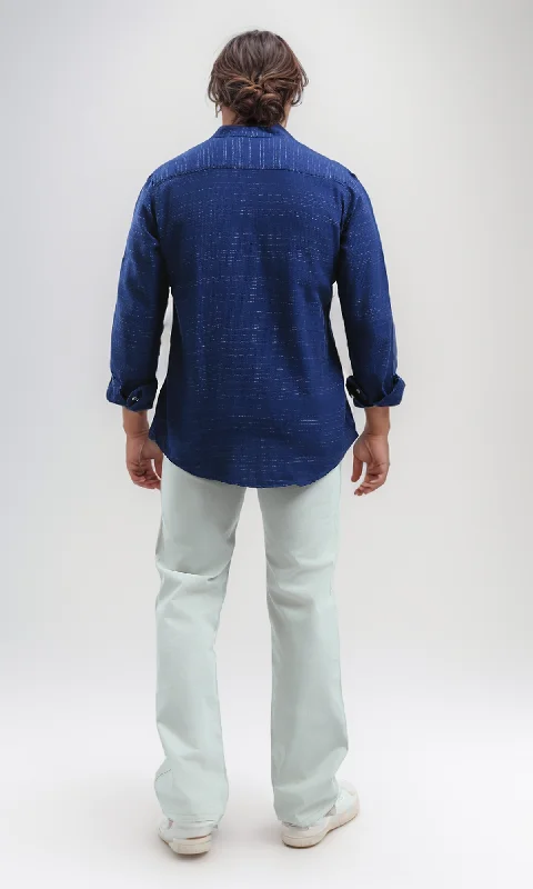 O192124 Long Sleeves Mandarin Collar Shirt - Heather Jeans Blue