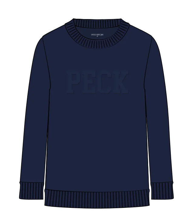 PECK Embossed Navy Crew Sweatshirt