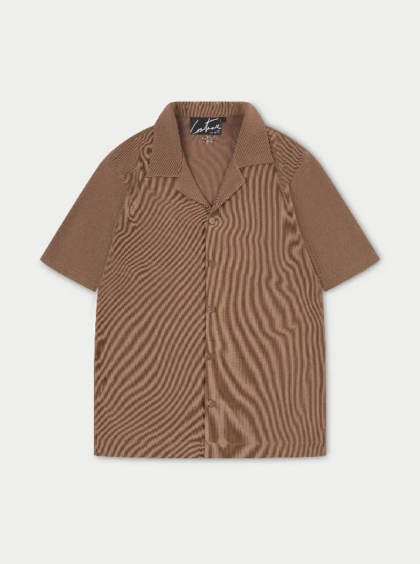 RIB TEXTURED SHORT SLEEVE SHIRT - BROWN