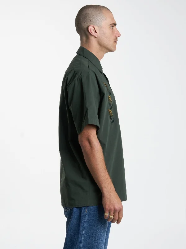 Secret Garden Short Sleeve Work Shirt - Oil Green