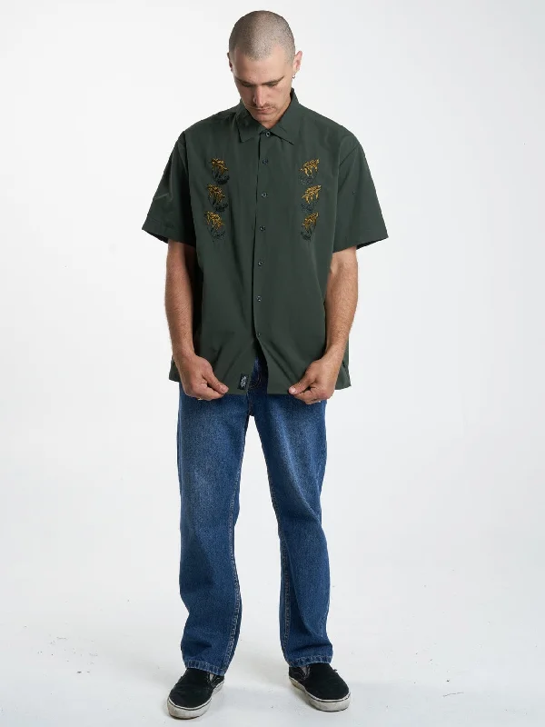 Secret Garden Short Sleeve Work Shirt - Oil Green