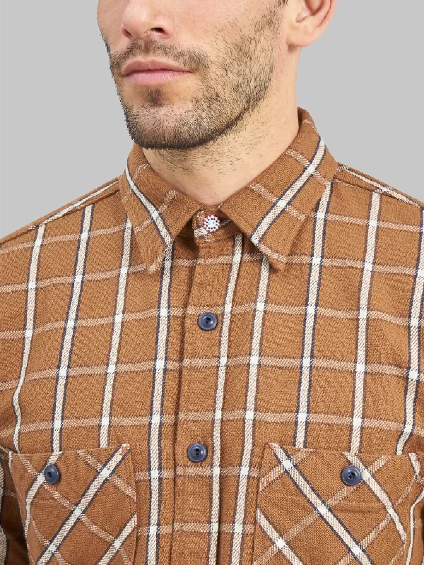 Seuvas Twill Work Flannel Shirt Amakusa Button Mocha