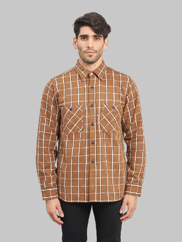 Seuvas Twill Work Flannel Shirt Amakusa Button Mocha