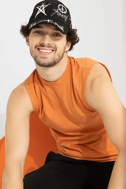 Solidie Orange Sleeveless T-Shirt