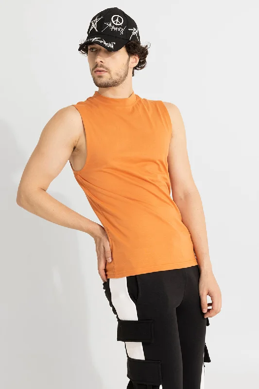 Solidie Orange Sleeveless T-Shirt