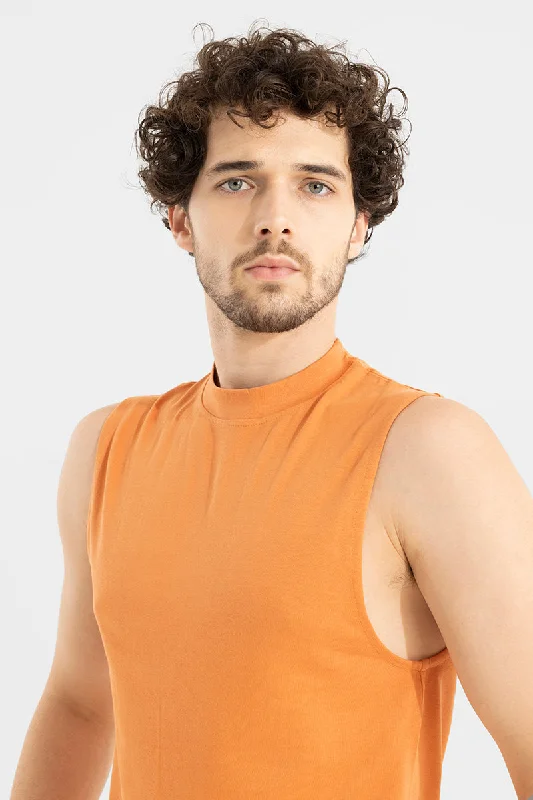 Solidie Orange Sleeveless T-Shirt