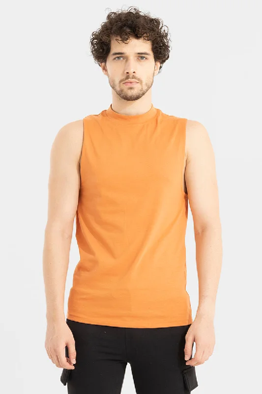 Solidie Orange Sleeveless T-Shirt